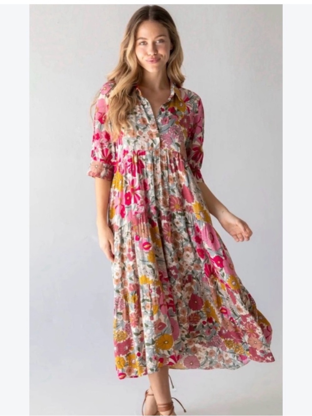 NATURAL LIFE Pink Multi Floral Tiered Maxi Dress
